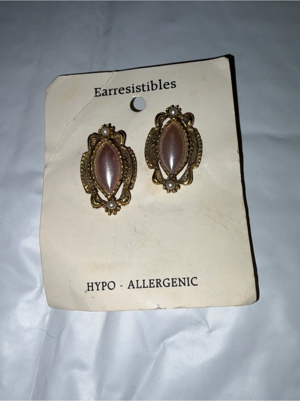 Gold-Tone Pink Marquise Earrings hypoallergenic